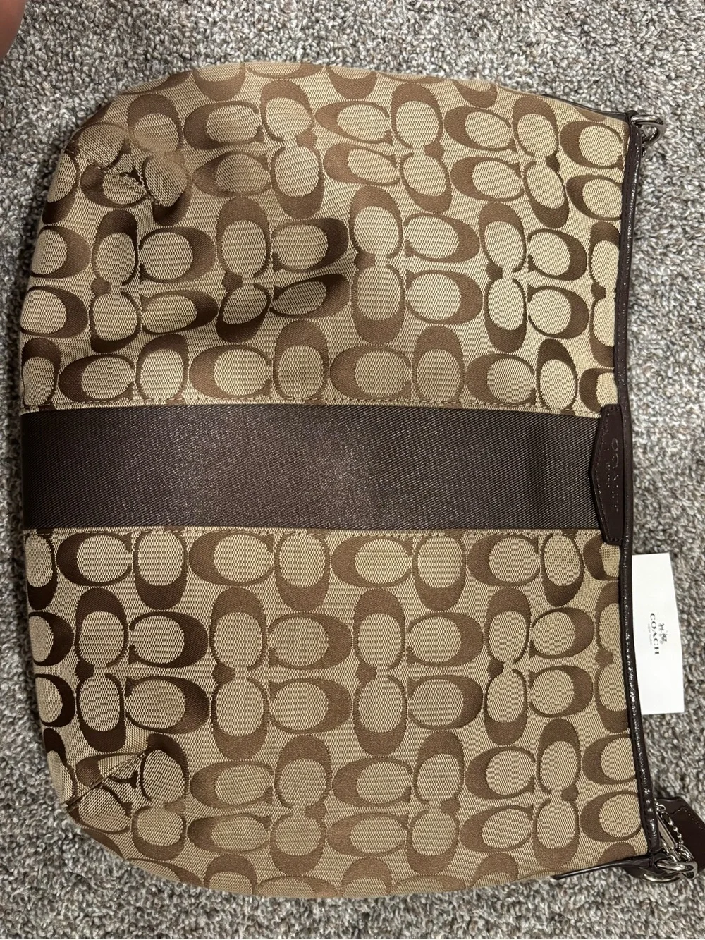 Coach Khaki and Brown Signature Canvas Shoulder Bag